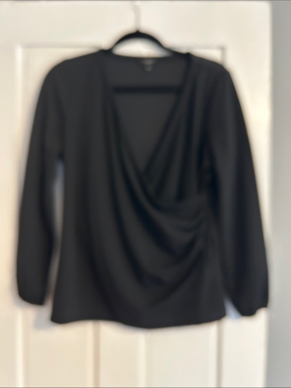 Talbots Black Draped V-Neck Long Sleeve Blouse